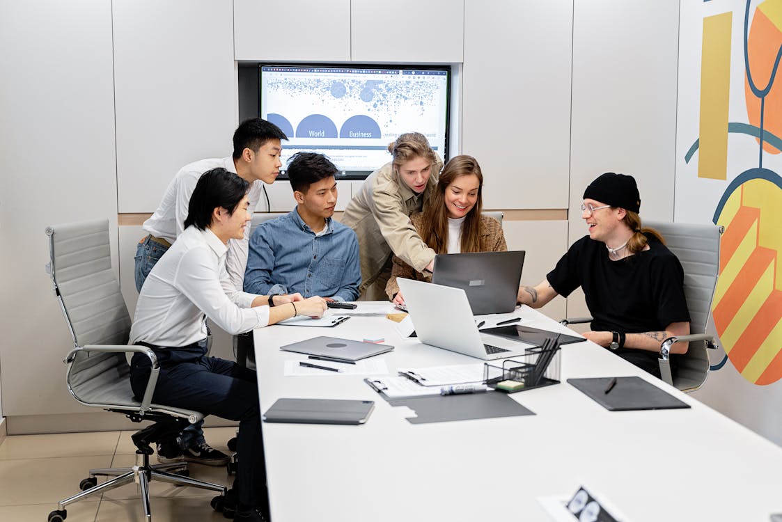 Consulting meeting in a corporate boardroom